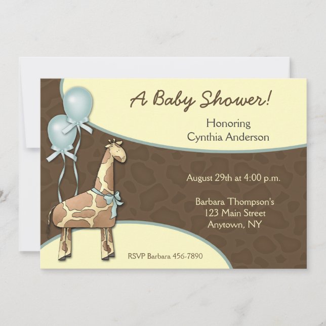Giraffe Teal Baby Shower Invitation (Front)