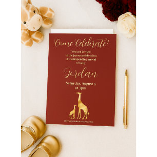 Giraffe Theme Baby Shower Burgundy and Gold Invitation