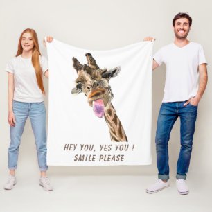 Giraffe Tongue Out and Playful Wink - Custom Text  Fleece Blanket