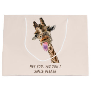 Giraffe Tongue Out and Playful Wink - Custom Text  Large Gift Bag