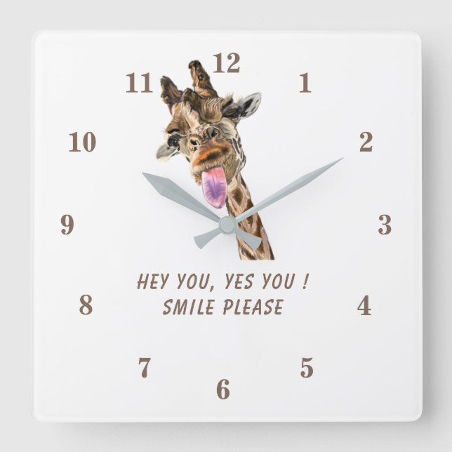 Giraffe Tongue Out and Playful Wink - Custom Text  Square Wall Clock (Front)