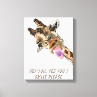 Giraffe Tongue Out Playful Canvas Print Smile