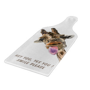 Giraffe Tongue Out Playful Cutting Board Smile