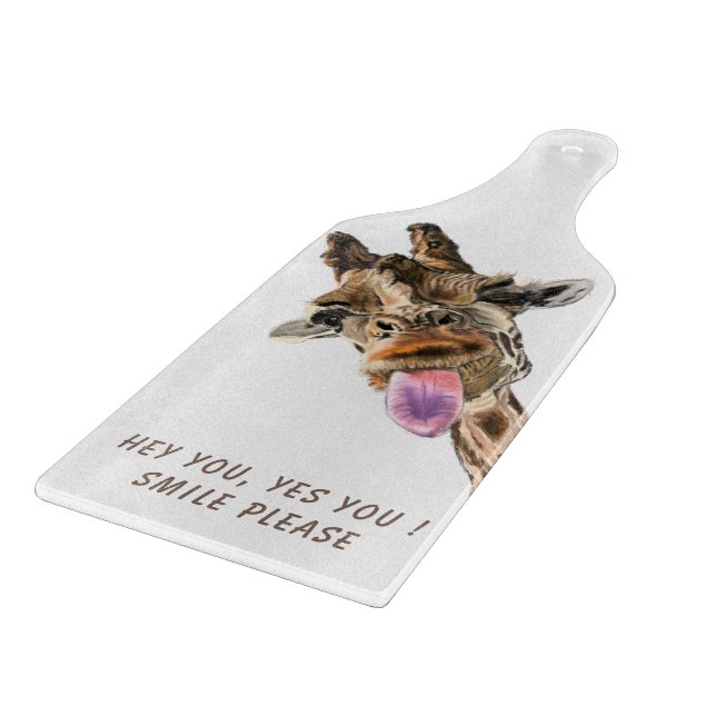 Giraffe Tongue Out Playful Cutting Board Smile (Corner)