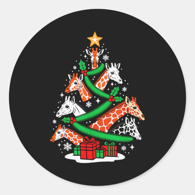 Giraffe Tree Christmas Giraffe Lover Xmas Squad Me Classic Round Sticker (Front)