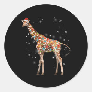 Giraffe Tree Light Christmas Pajama Xmas Animal Lo Classic Round Sticker