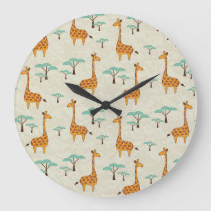 Giraffe tree vintage pattern. large clock
