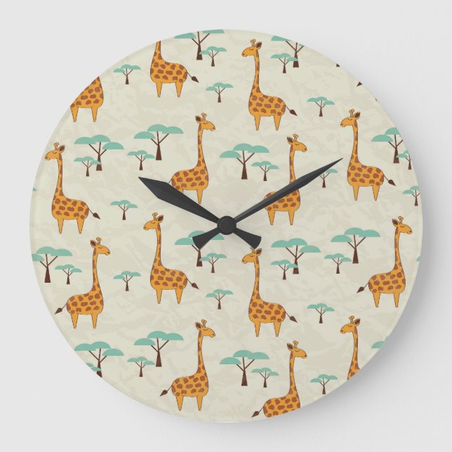 Giraffe tree vintage pattern. large clock (Front)
