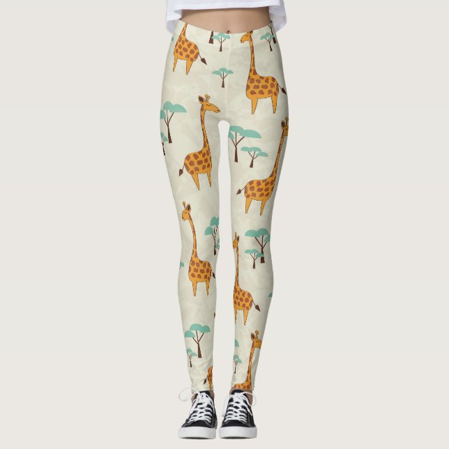 Giraffe tree vintage pattern. leggings (Front)