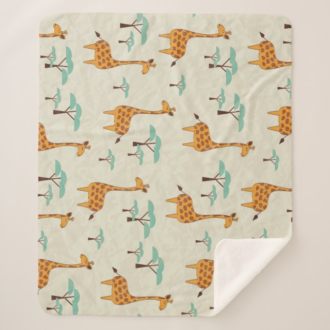 Giraffe tree vintage pattern. sherpa blanket (Front)