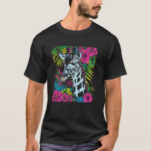 Giraffe Tropical Floral Hibiscus Zoo Animal Safari T-Shirt