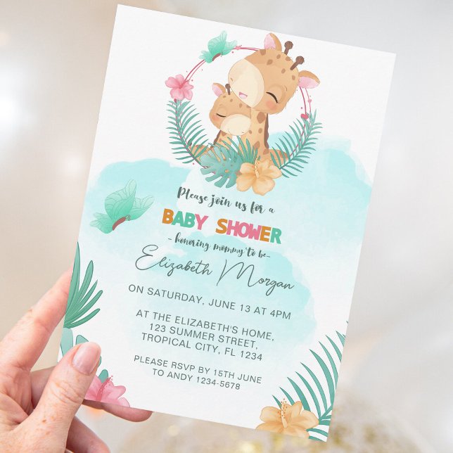 Giraffe Tropical Forest Blue Theme Invitation (Creator Uploaded)