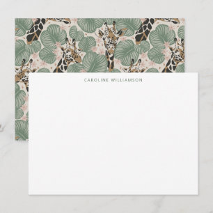 Giraffe Tropical Leaf Personalized Stationery  Card