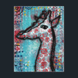 Giraffe - Turquoise Red Postcard<br><div class="desc">A colourful patterned giraffe portrait in red,  turquoise,  yellow and navy blue.</div>