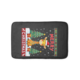 Giraffe Ugly Christmas Sweaters Funny Santa Hat Li Bath Mat