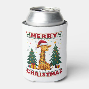 Giraffe Ugly Christmas Sweaters Funny Santa Hat Li Can Cooler