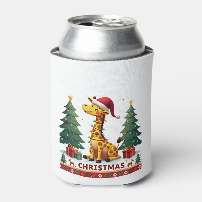 Giraffe Ugly Christmas Sweaters Funny Santa Hat Li Can Cooler (Can Front)