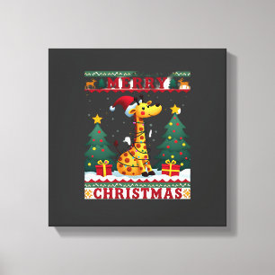 Giraffe Ugly Christmas Sweaters Funny Santa Hat Li Canvas Print