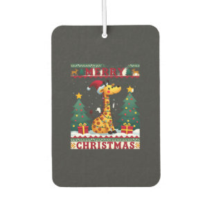 Giraffe Ugly Christmas Sweaters Funny Santa Hat Li Car Air Freshener