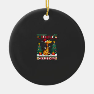 Giraffe Ugly Christmas Sweaters Funny Santa Hat Li Ceramic Tree Decoration