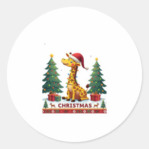Giraffe Ugly Christmas Sweaters Funny Santa Hat Li Classic Round Sticker