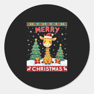 Giraffe Ugly Christmas Sweaters Funny Santa Hat Li Classic Round Sticker