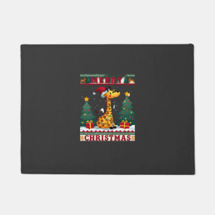 Giraffe Ugly Christmas Sweaters Funny Santa Hat Li Doormat