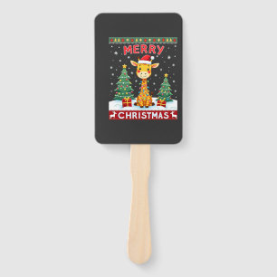 Giraffe Ugly Christmas Sweaters Funny Santa Hat Li Hand Fan