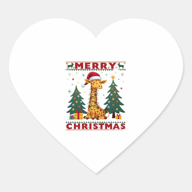 Giraffe Ugly Christmas Sweaters Funny Santa Hat Li Heart Sticker (Front)