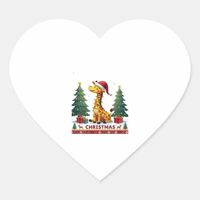Giraffe Ugly Christmas Sweaters Funny Santa Hat Li Heart Sticker (Front)