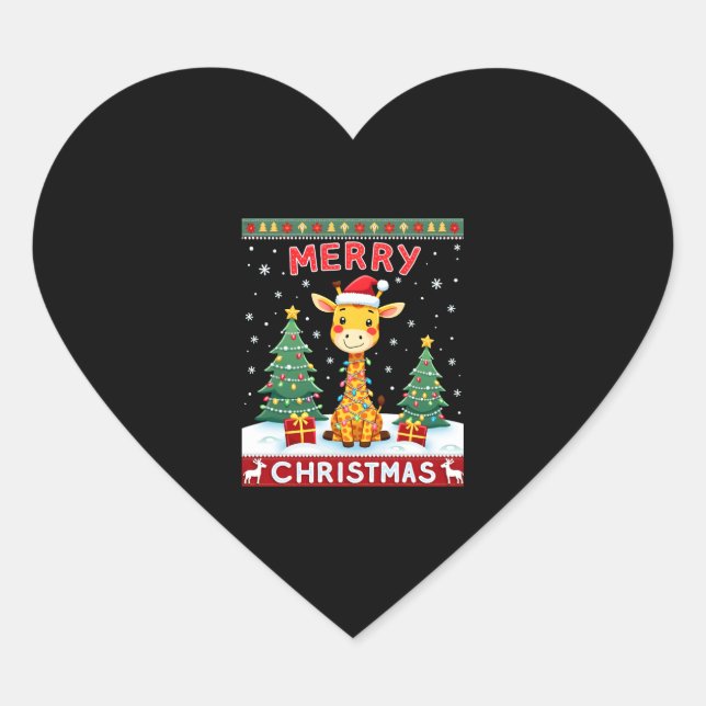 Giraffe Ugly Christmas Sweaters Funny Santa Hat Li Heart Sticker (Front)
