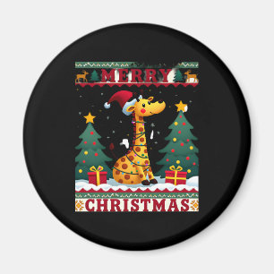 Giraffe Ugly Christmas Sweaters Funny Santa Hat Li Magnet