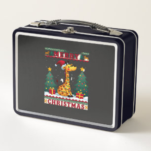 Giraffe Ugly Christmas Sweaters Funny Santa Hat Li Metal Lunch Box