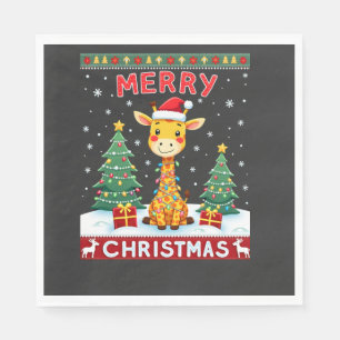 Giraffe Ugly Christmas Sweaters Funny Santa Hat Li Napkin