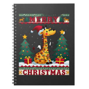 Giraffe Ugly Christmas Sweaters Funny Santa Hat Li Notebook