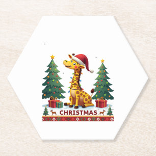 Giraffe Ugly Christmas Sweaters Funny Santa Hat Li Paper Coaster