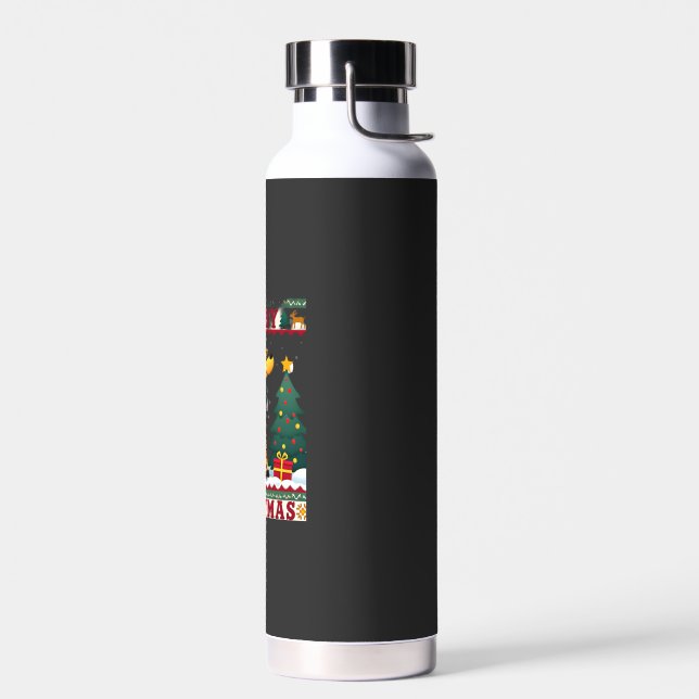 Giraffe Ugly Christmas Sweaters Funny Santa Hat Li Water Bottle (Left)