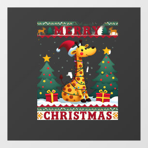 Giraffe Ugly Christmas Sweaters Funny Santa Hat Li Window Cling
