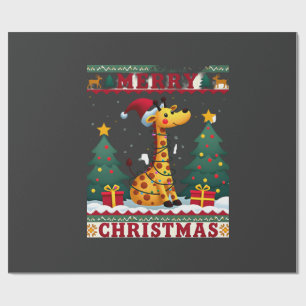 Giraffe Ugly Christmas Sweaters Funny Santa Hat Li Wrapping Paper