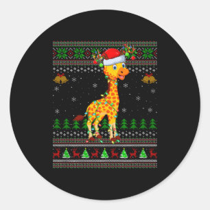Giraffe Ugly Christmas Sweaters Holiday Santa Cute Classic Round Sticker
