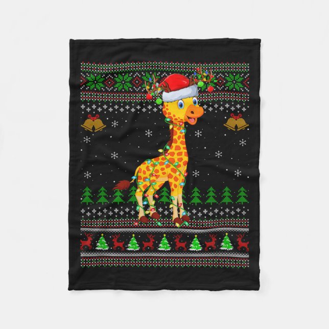 Giraffe Ugly Christmas Sweaters Holiday Santa Cute Fleece Blanket (Front)