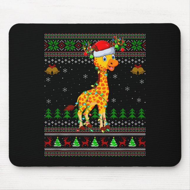 Giraffe Ugly Christmas Sweaters Holiday Santa Cute Mouse Mat (Front)