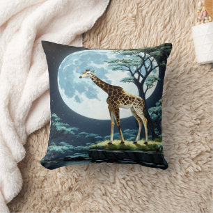 Giraffe Under Full Moon by Tranquil Water Cushion