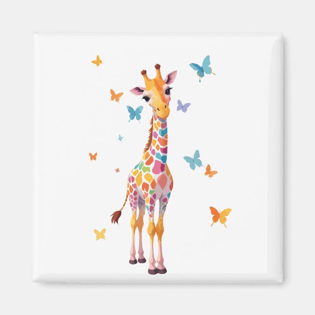 Giraffe Vector Painting Adorable Fun Animal Play Magnet (Front)