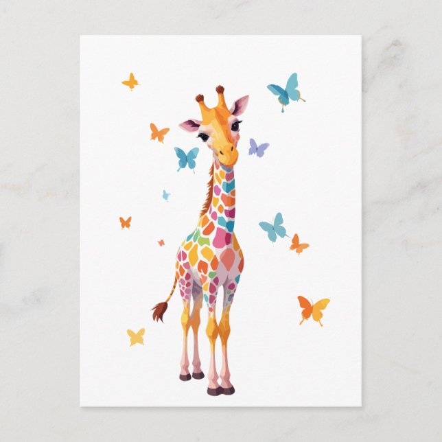 Giraffe Vector Painting Adorable Fun Animal Play Postcard (Front)