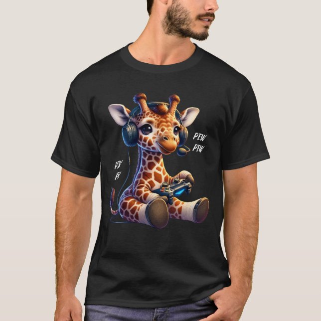 Giraffe  Video Game Gaming Nerd T-Shirt (Front)