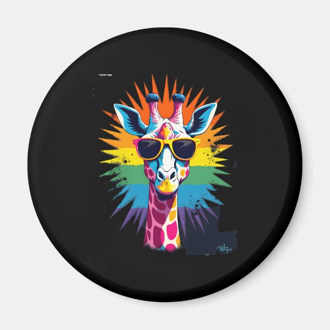 Giraffe Vintage Sunglasses Funny African Animal Lo Magnet (Front)