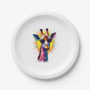 Giraffe Vintage Sunglasses Funny African Animal Lo Paper Plate