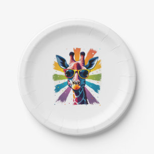 Giraffe Vintage Sunglasses Funny African Animal Lo Paper Plate
