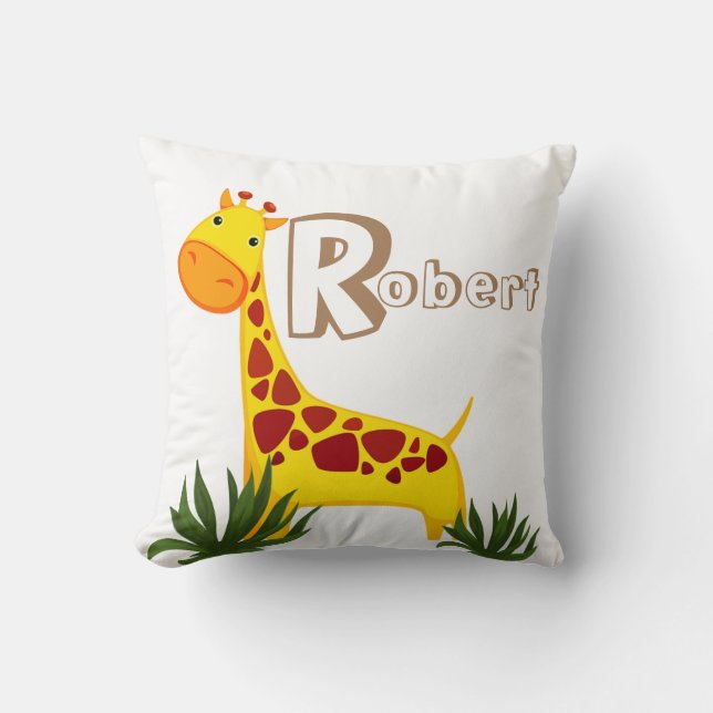Giraffe Walking in Grass Custom Name Throw Pillow (Front)